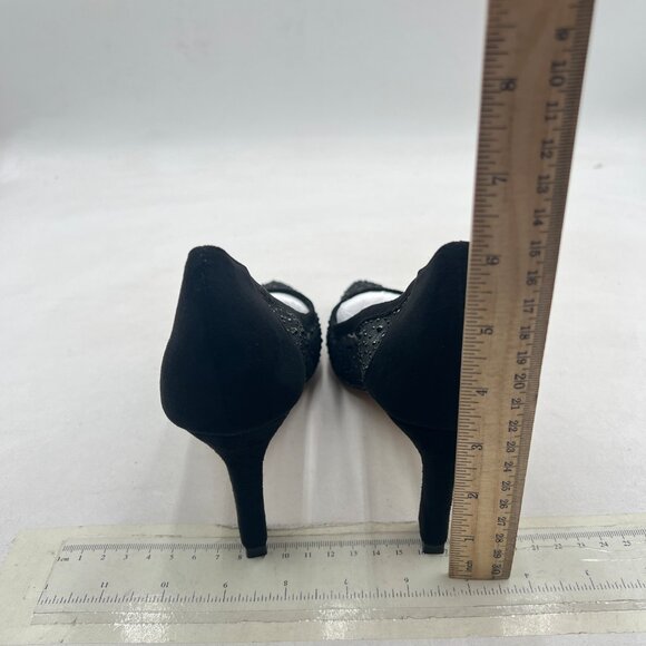 XYD Black High Heels Pumps Sheer Mesh Crystal Studs Pointed Toe Sexy Bridal Shoe - Picture 5 of 8